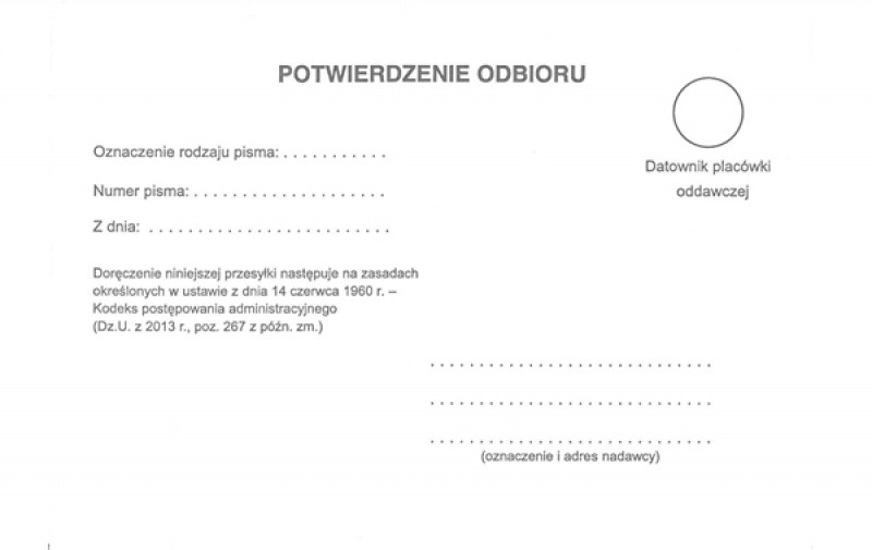 Zwrotne potw. odbioru / KPA kodeks postępowania adminstracyjnego Typograf 02191 A6 (1 sztuka)